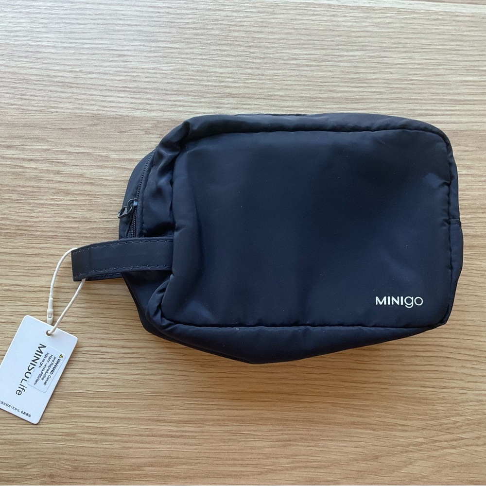 Miniso Black Cosmetic Bag - Compact Travel Makeup Pouch - 6” x 2.5”